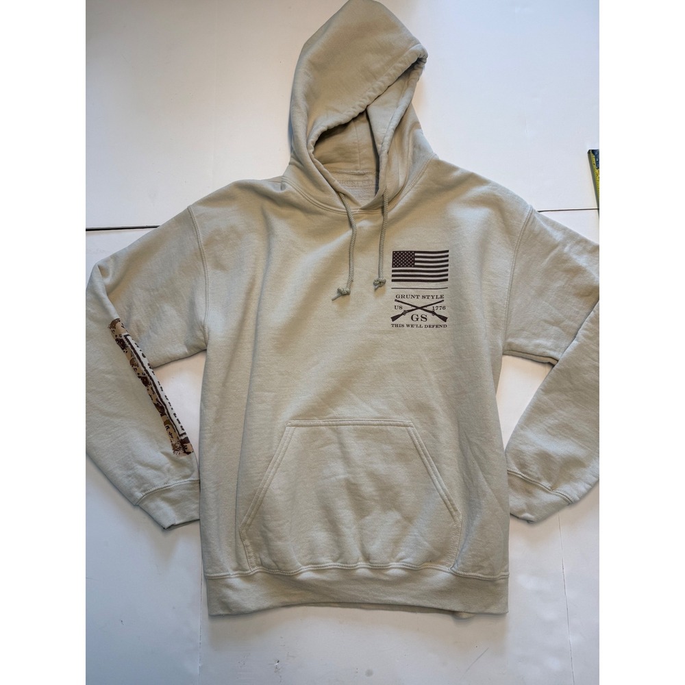 Grunt Style Mens Tan American Flag Graphic Hoodie Sweatshirt Size M